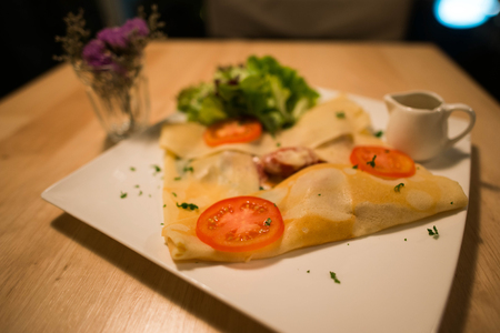 An crape food on the dishの写真素材