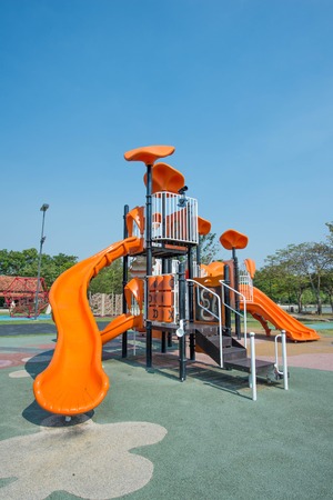 Playgrounds in garden and nice blue skyの写真素材