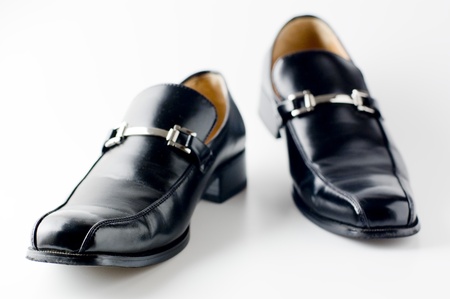 black shiny man's shoeの写真素材