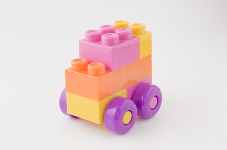 Toy cars made in blocksの写真素材