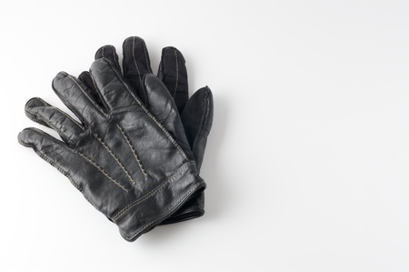 Leather gloves on a white backgroundの写真素材