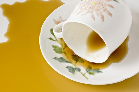 close up coffee stains on white backgroundの写真素材