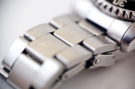 Closeup of metal wrist watch.の写真素材