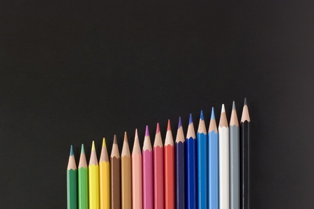 Color pencils on black backgroundの写真素材