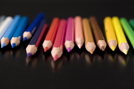 Color pencils on black backgroundの写真素材