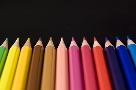 Color pencils on black backgroundの写真素材