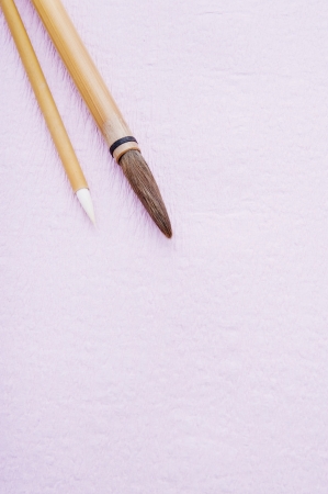 Writing brush on Japanese paper の写真素材