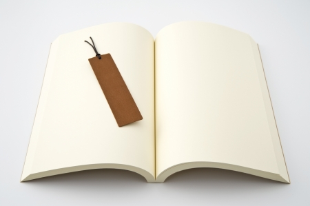 Open blank book with bookmark, close up の写真素材