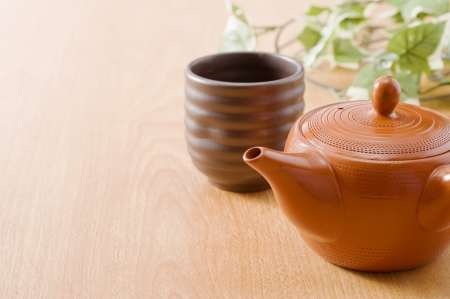 Japanese tea set on the tableの写真素材