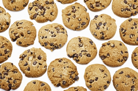 Close up of delicious chocolate chip cookies background の写真素材