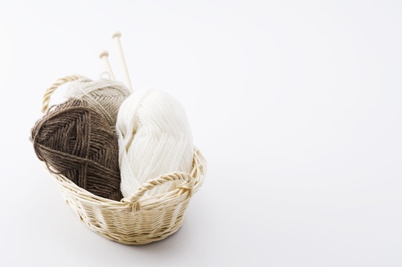 Knitting kit on white background