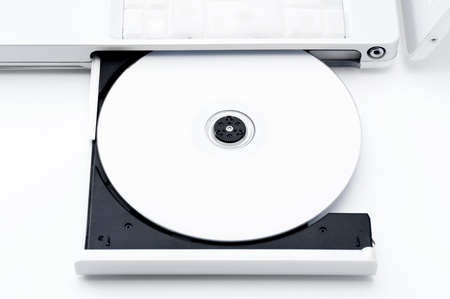 Open optical drive of laptop の写真素材