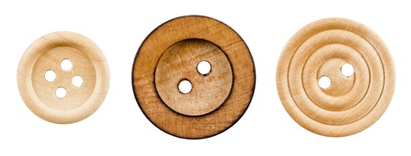 Wooden sewing buttons isolated on white background の写真素材
