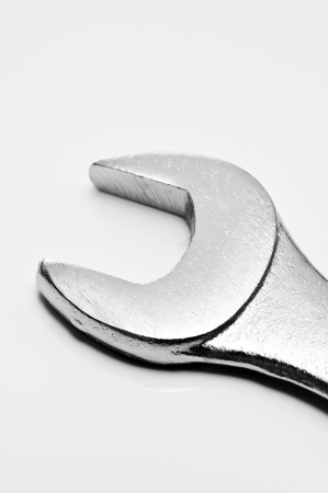 close-up of a chrome-plated spannerの写真素材