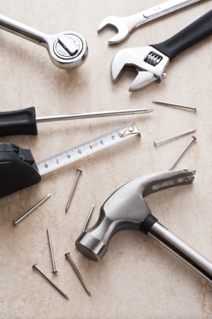 many metal tools for industrial on marble stone の写真素材
