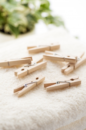 Clothespins and towelの写真素材