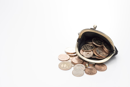 black wallet with money on white backgroundの写真素材