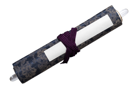 scroll of old japanese book isolated on white background