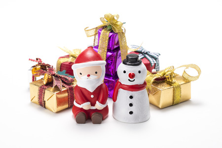 Gift box, Santa Claus and Snowman figurineの写真素材