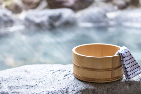 Japanese hot spring, open-air bathの写真素材