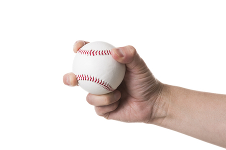 Male hand holding a baseballの写真素材