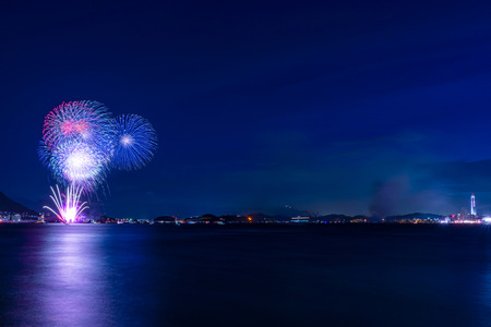 Kanmon Strait fireworks festival, Fukuoka, Yamaguchi, Japanの写真素材