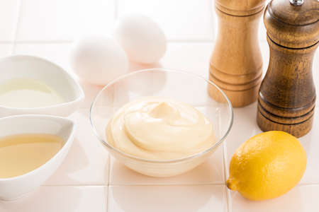 Handmade mayonnaise, Ingredients such as eggs and lemonの写真素材