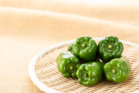 Freshly harvested green peppers, fresh vegetablesの写真素材
