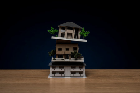 Stack house models on the desk.の写真素材