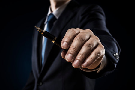 Businessman with fountain pen in hand.の写真素材