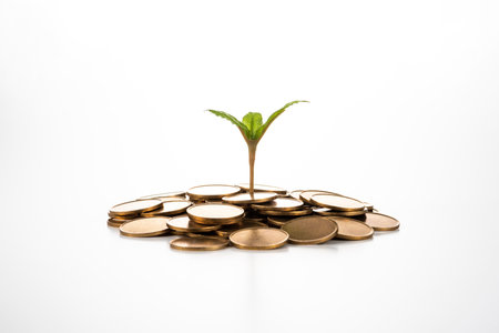 Heap of coins and young leaves.