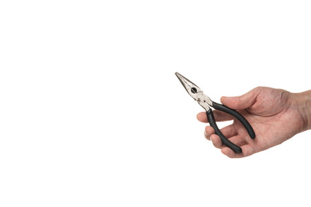 Male hand with long-nose pliers.