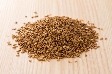 Roasted linseed close-up, health food.の写真素材