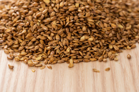 Roasted linseed close-up, health food.の写真素材