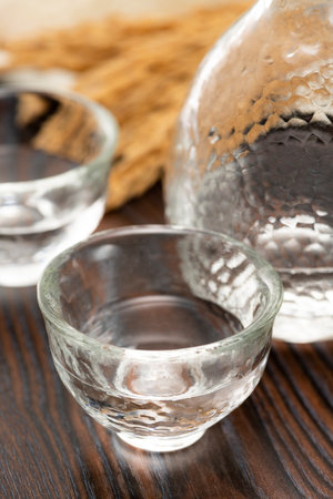 Cold sake on the table in the restaurantの写真素材