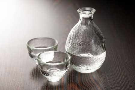 Cold sake on the table in the restaurantの写真素材