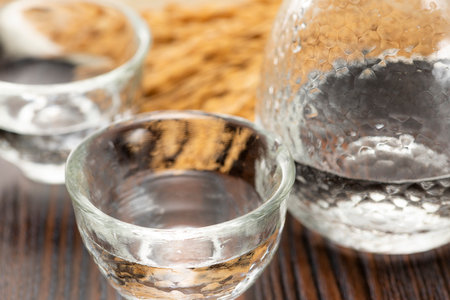 Cold sake on the table in the restaurantの写真素材