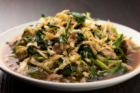 NIRABUTA. Stir-fried Chinese chive and pork. Japanese local food.の写真素材