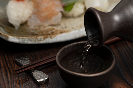 Sake, sake bottle and izakaya cuisineの写真素材