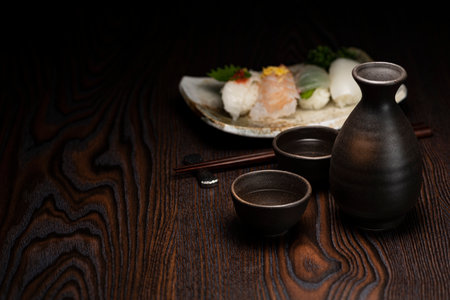 Sake, sake bottle and izakaya cuisineの写真素材