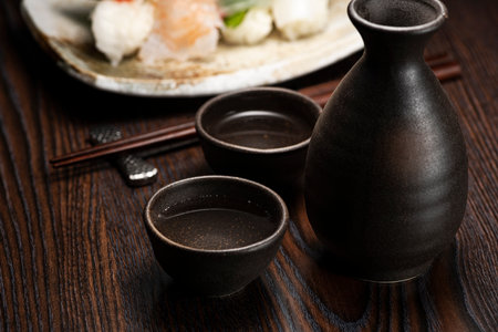 Sake, sake bottle and izakaya cuisineの写真素材