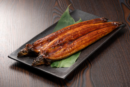 Unagi Kabayaki. Grilled eel on a plate.の写真素材
