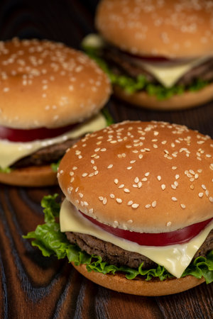 A lot of hamburgers on the table.の写真素材