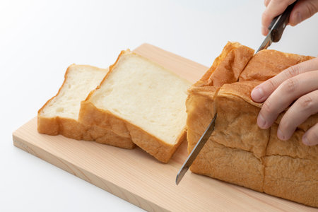 Sliced bread on the breakfast tableの写真素材
