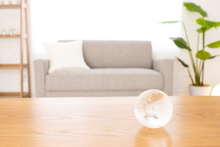 Modern living room in wooden houseの写真素材