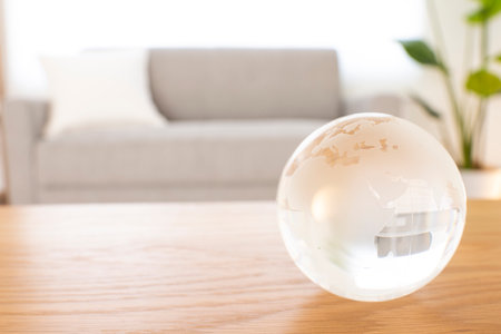 Modern living room in wooden houseの写真素材