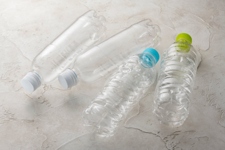 Close up of empty beverage plastic bottlesの写真素材