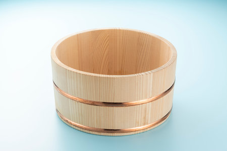 Japanese traditional wooden washbasin. Japanese hot springs.の写真素材