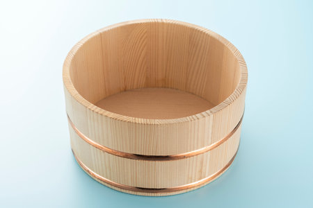 Japanese traditional wooden washbasin. Japanese hot springs.の写真素材