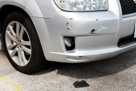 Scratches or dents on the car bumper. Car accident. Car insurance.の写真素材